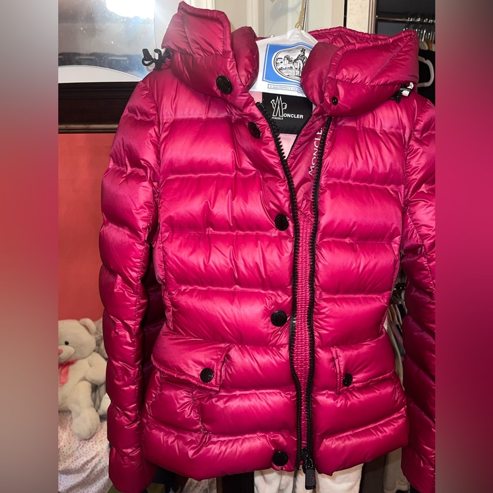 Hot Pink Moncler Puffer jacket only worn 2x has a cleaner repair on pocket